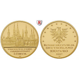 Bundesrepublik Deutschland, 100 Euro 2007, Lübeck (ABBILDUNG MÜNZTYP), nach unserer Wahl, A-J, 15,55 g fein, st, J. 531