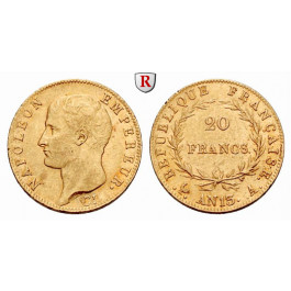 Frankreich, Napoleon I. (Kaiser), 20 Francs 1803-1807, 5,81 g fein, ss