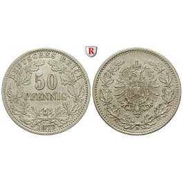 Deutsches Kaiserreich, 50 Pfennig 1877, D, f.vz, J. 8
