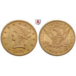 USA, 10 Dollars 1866-1907, 15,05 g fein, ss+