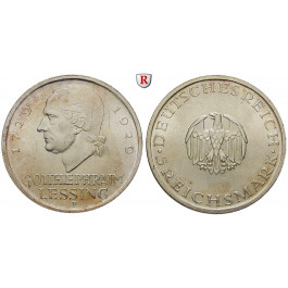 Weimarer Republik, 5 Reichsmark 1929, Lessing, F, vz/vz-st, J. 336