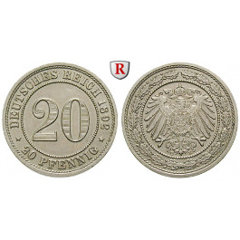 Deutsches Kaiserreich, 20 Pfennig 1892, E, st, J. 14