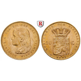 Niederlande, Königreich, Wilhelmina I., 10 Gulden 1897, 6,06 g fein, f.st