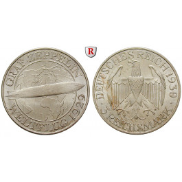 Weimarer Republik, 3 Reichsmark 1930, Zeppelin, F, st, J. 342