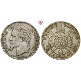 Frankreich, Napoleon III., 5 Francs 1866, ss-vz