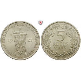 Weimarer Republik, 5 Reichsmark 1925, Rheinlande, A, vz/vz-st, J. 322