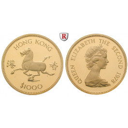 Hong Kong, Elisabeth II., 1000 Dollars 1978, 14,64 g fein, PP