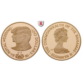 Bahamas, Elizabeth II., 100 Dollars 1981, 5,83 g fein, PP