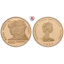 Turks und Caicos Inseln, Elisabeth II., 100 Crowns 1981, 5,83 g fein, PP