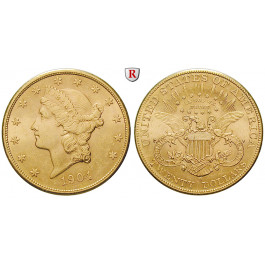 USA, 20 Dollars 1904, 30,09 g fein, f.st
