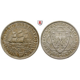 Weimarer Republik, 3 Reichsmark 1927, Bremerhaven, A, vz-st, J. 325
