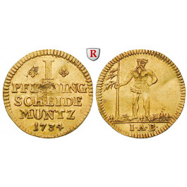 Braunschweig, Braunschweig-Calenberg-Hannover, Georg II., Pfennig (Goldabschlag) 1734, ss