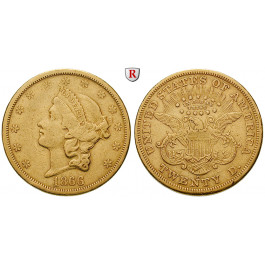 USA, 20 Dollars 1866, 30,09 g fein, ss