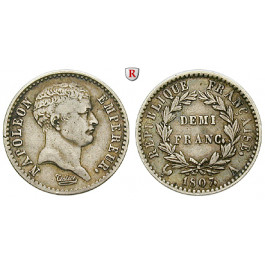 Frankreich, Napoleon I. (Kaiser), 1/2 Franc 1807, ss+