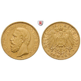Deutsches Kaiserreich, Baden, Friedrich I., 10 Mark 1891, G, ss, J. 188