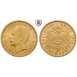 Deutsches Kaiserreich, Baden, Friedrich II., 20 Mark 1914, G, f.st, J. 192