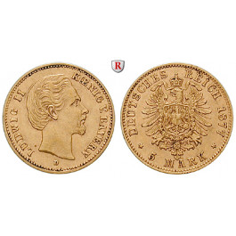 Deutsches Kaiserreich, Bayern, Ludwig II., 5 Mark 1877, D, ss+, J. 195