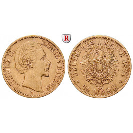 Deutsches Kaiserreich, Bayern, Ludwig II., 20 Mark 1874, D, ss-vz, J. 197