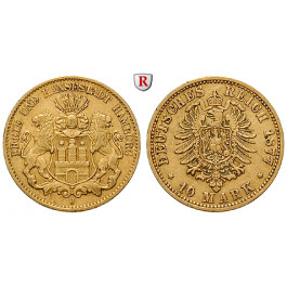 Deutsches Kaiserreich, Hamburg, 10 Mark 1877, J, ss, J. 209