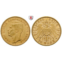 Deutsches Kaiserreich, Hessen, Ernst Ludwig, 20 Mark 1911, A, vz+/f.st, J. 226
