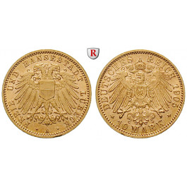 Deutsches Kaiserreich, Lübeck, 10 Mark 1905, A, st, J. 228
