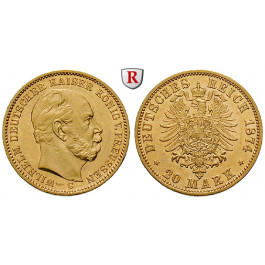 Deutsches Kaiserreich, Preussen, Wilhelm I., 20 Mark 1874, C, vz+, J. 246