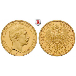 Deutsches Kaiserreich, Preussen, Wilhelm II., 20 Mark 1910, J, PP, J. 252