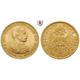 Deutsches Kaiserreich, Preussen, Wilhelm II., 20 Mark 1914, Kaiser in Uniform, A, f.st, J. 253