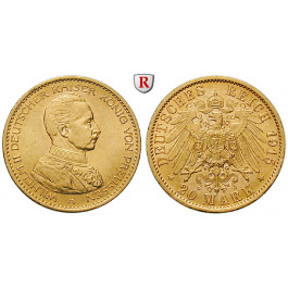 Deutsches Kaiserreich, Preussen, Wilhelm II., 20 Mark 1915, Kaiser in Uniform, A, 7,17 g fein, f.st, J. 253