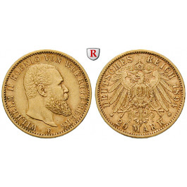 Deutsches Kaiserreich, Württemberg, Wilhelm II., 20 Mark 1894, F, ss-vz, J. 296