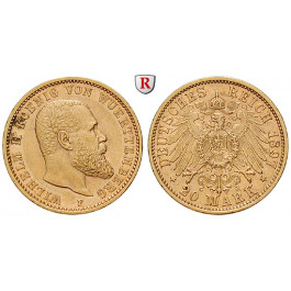 Deutsches Kaiserreich, Württemberg, Wilhelm II., 20 Mark 1897, F, ss-vz, J. 296