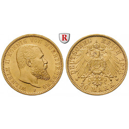 Deutsches Kaiserreich, Württemberg, Wilhelm II., 20 Mark 1914, F, st, J. 296