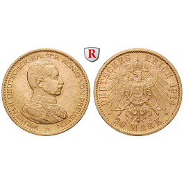 Deutsches Kaiserreich, Preussen, Wilhelm II., 20 Mark 1914, Kaiser in Uniform, A, vz/vz-st, J. 253