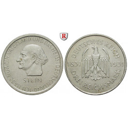 Weimarer Republik, 3 Reichsmark 1931, vom Stein, A, vz+, J. 348