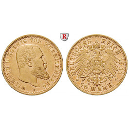 Deutsches Kaiserreich, Württemberg, Wilhelm II., 10 Mark 1911, F, f.vz, J. 295