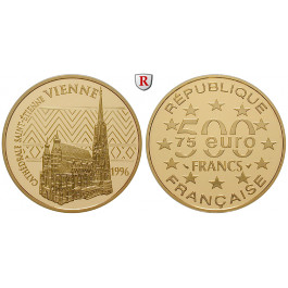 Frankreich, V. Republik, 500 Francs-75 Euro 1996, 15,64 g fein, PP