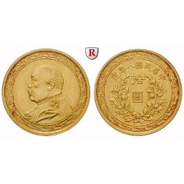 China, Republik, 10 Yuan 1919 (Jahr 8), 6,66 g fein, vz