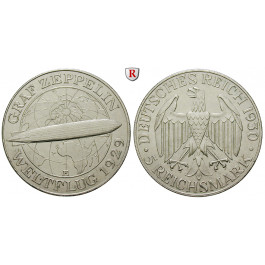 Weimarer Republik, 5 Reichsmark 1930, Zeppelin, E, vz+, J. 343