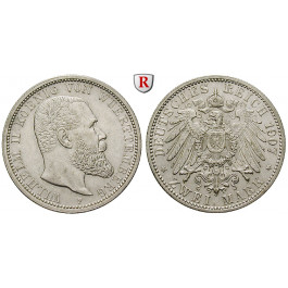 Deutsches Kaiserreich, Württemberg, Wilhelm II., 2 Mark 1907, F, ss-vz, J. 174