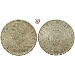 Weimarer Republik, 3 Reichsmark 1929, Lessing, F, vz, J. 335