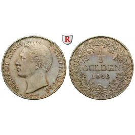 Württemberg, Herzogtum Württemberg (Kgr. ab 1806), Wilhelm I., 1/2 Gulden 1846, f.st
