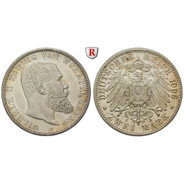 Deutsches Kaiserreich, Württemberg, Wilhelm II., 2 Mark 1906, F, vz-st/st, J. 174