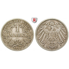 Deutsches Kaiserreich, 1 Mark 1892, F, ss, J. 17