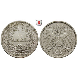 Deutsches Kaiserreich, 1 Mark 1916, F, ss-vz, J. 17