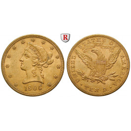 USA, 10 Dollars 1906, 15,05 g fein, ss+