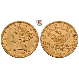 USA, 5 Dollars 1908, 7,52 g fein, ss-vz