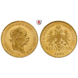 Österreich, Kaiserreich, Franz Joseph I., 4 Gulden 1885, 2,9 g fein, f.st