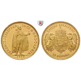 Ungarn, Franz Joseph I., 10 Korona 1909, 3,05 g fein, vz+