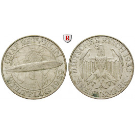 Weimarer Republik, 3 Reichsmark 1930, Zeppelin, D, vz, J. 342