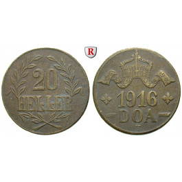 Nebengebiete, Deutsch-Ostafrika, 20 Heller 1916, T, vz, J. 724b